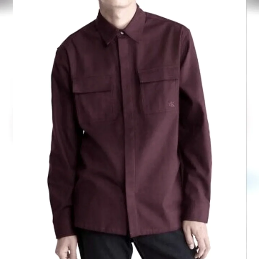Calvin Klein Dark Burgandy Button-Up Long Sleeve Shirt Size XL Minimalist - Picture 1 of 11